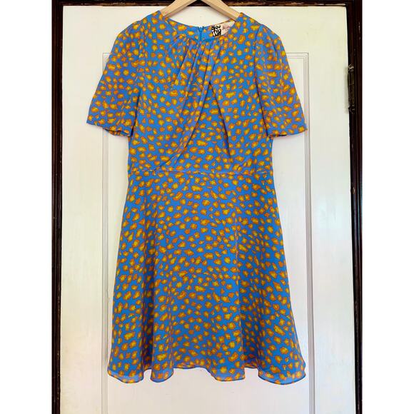 Boutique by Jaeger Blue, Orange, & Yellow Leopard Print Silk Dress — Size 10 - Picture 1 of 5